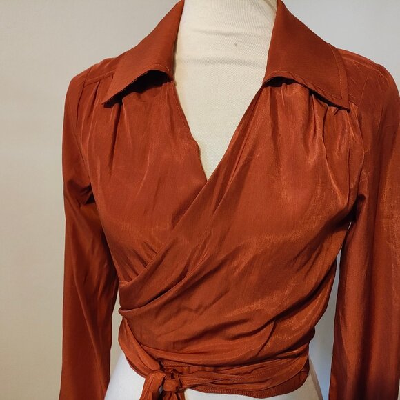 Beige Botany Rust Wrap Around Top S - Picture 3 of 13